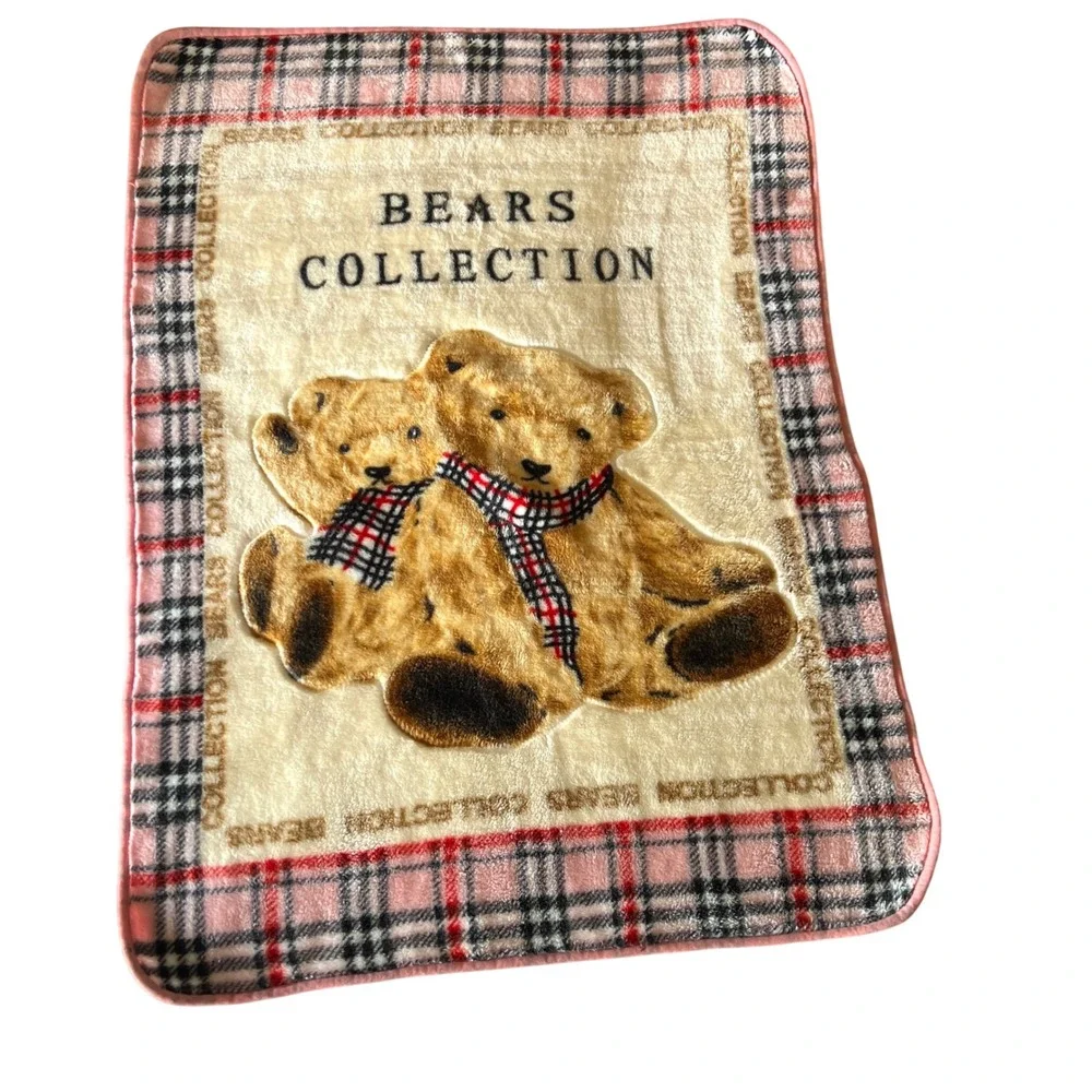 Aya Baby‎ Fleece Blanket Teddy Bears Plaid Retro Thick Polo Sporty Vintage